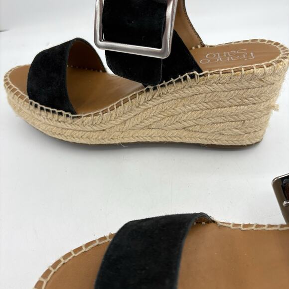 Franco Sarto Shoes Sandals Womens Size 8.5 Coastal Black Tan Wedge Espadrille - Picture 11 of 12